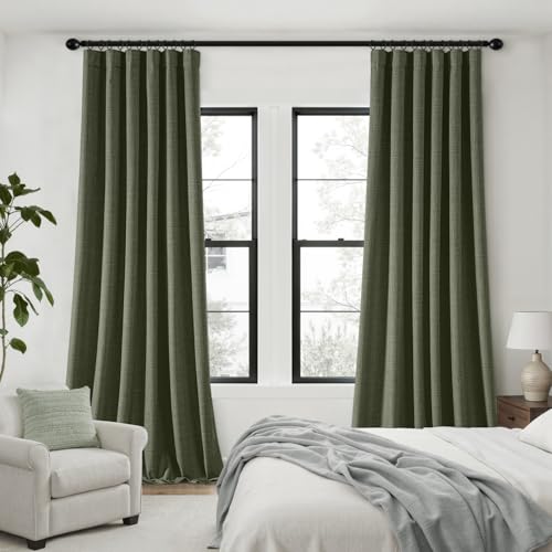 100% Blackout Back Tab Pleat Linen Curtains 50" Wx84 L (2 Count)