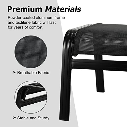 Patio Footstools Outdoor Foot Rest Aluminum Ottomans Portable Seat Wicker Furniture Stackable Ottoman 2 Pieces Black (2 Count)