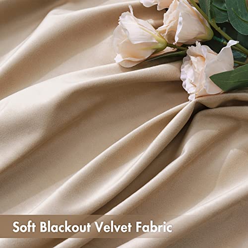 Camel Beige Blackout Velvet Curtains Drapes 108 Inch Long 52"x108" (2 Count)