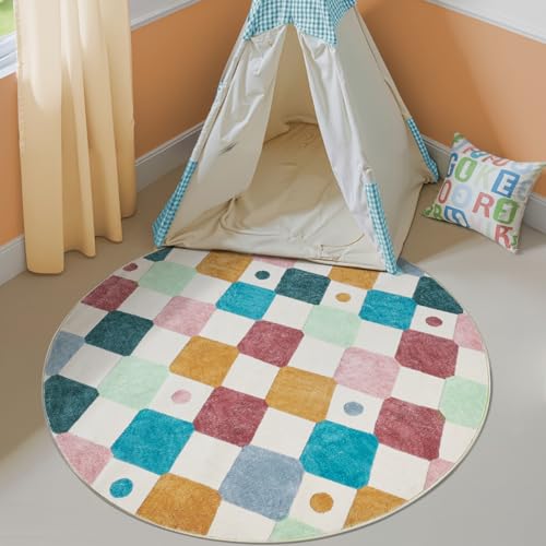 Round Kids Rug 5ft Washable Playroom Colorful Play Mat Confetti (19.63 Sq Ft)