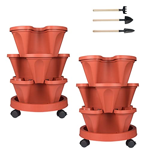 Stackable Planters 3 Tier Vertical Garden Planting Tower Planters Strawberry
