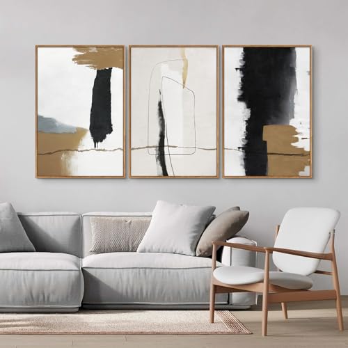 Black and White Abstract Framed Canvas Wall Art Set of 3