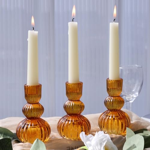 Amber Taper Candle Holders 4.3" H for Halloween (3 Count)