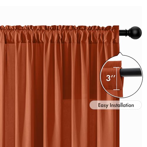 Burnt Orange Fall Privacy Sheer Curtains 2 Panels 42W x 63L (2 Count)