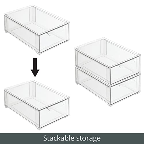 Plastic Stackable Bathroom Storage Organizer Bin Containers with Front Pull Drawer for Bathroom Countertop