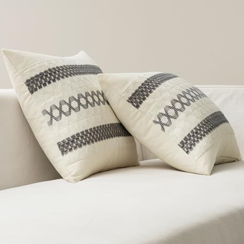 Set of 2 Gray Boho Decorative Pillow Covers 18x18 Inch