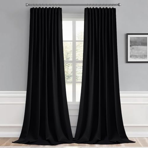 2 Panels Set Black Back Tab Blackout Curtains 52x96 Inch Long (2 Count)
