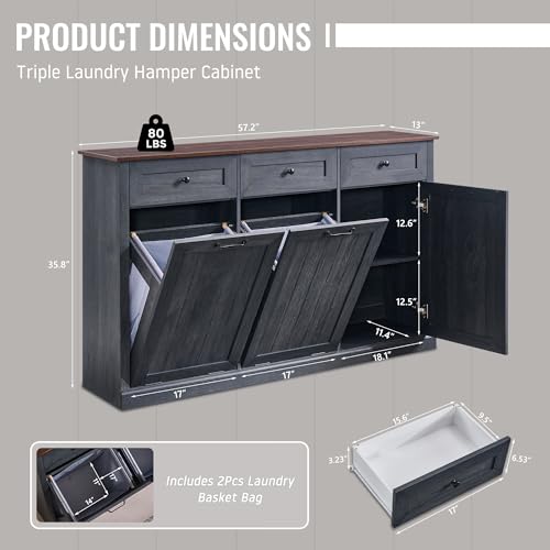 Triple Tilt Out Laundry Hamper Cabinet