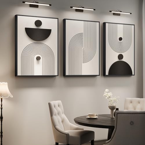 3D Large Framed Black and White Abstract Wall Art for Living Room (3 Count)