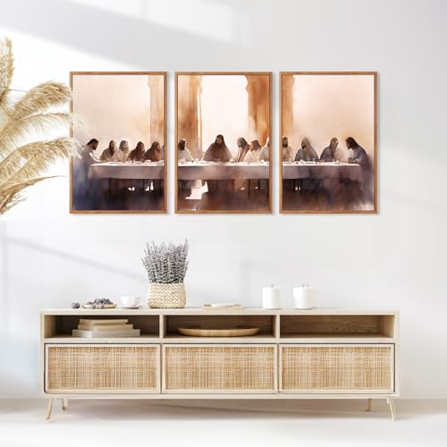 3 Pcs The Last Supper Framed Canvas Wall Art 24x36 Inch
