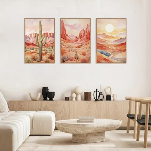 Boho Desert Plant Framed Canvas Wall Art Set
