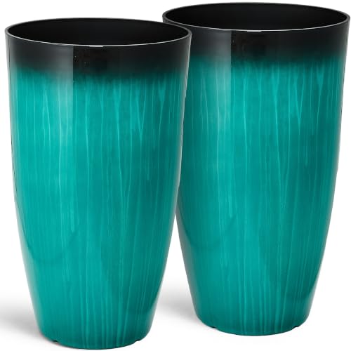 Autodaya 24" Faux Ceramic Large Planters for Outdoor Plants (2 Count)