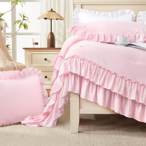 Pink Ruffle Comforter Set Queen Size