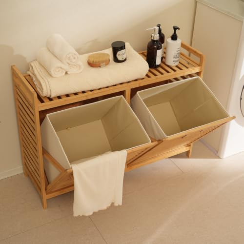 Double Laundry Hamper with Shelf