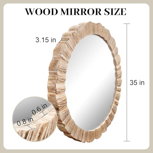 35" Large Round Wood Mirror