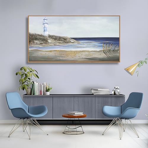 Large Ocean Wall Art Blue and Gold Wall Decor Framed Artwork Vogue Canvas Painting for Living Room Bedroom Dining Room Office Home Decor 30x60 Inch