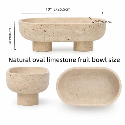 10" Natural Oval Travertine Fruit Bowl for Kitchen Counter