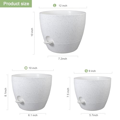 12/10/9 inch Self Watering Pots for Indoor Outdoor Plants, Set of 3 (3 Count)