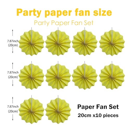 Yellow Party Decorations 8inch Hanging Paper Fans DIY Set 10pcs