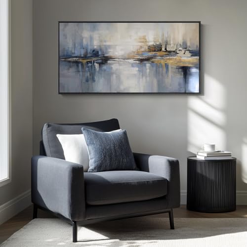 Extra Large Framed Blue Abstract Wall Art for Living Room