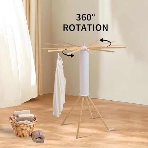 Foldable Clothes Drying Rack with Wooden 12 Rods