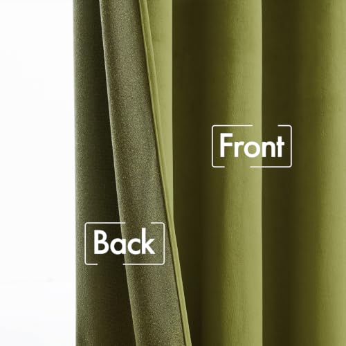 Moss Green Velvet Pinch Pleat Blackout Curtains W52 X L96 Inches