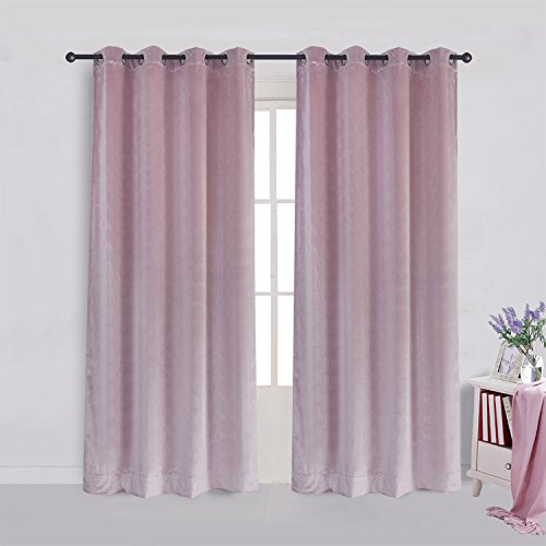 Super Soft Luxury Velvet Curtains Set of 2 Pink Flannel Blackout Drapes Grommet Draperies for Hotel 52Wx72L inch