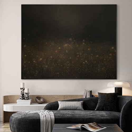 46"x60" Extra Large Framed Wall Art Dark Floral Meadow Moody Wildflower Field in Deep Earthy Tones Illustration for Home Living Room Bedroom Decor