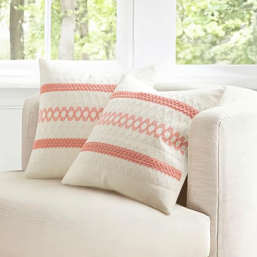 Set of 2 Coral Red Boho Decorative Lumbar Pillow Covers 12x20 Inch (2 Count)
