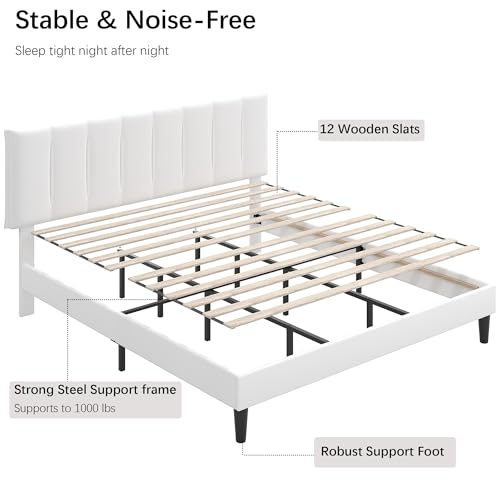 King Size Bed Frame with Upholstered Headboard