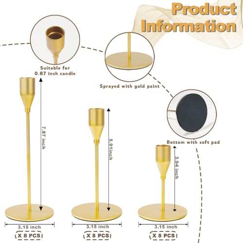 Matte Gold Candle Holders Bulk Painted Gold Metal Candlesticks Fit 0.8 Inch Taper Candles Decorative Metal Candelabra for Wedding Home Holiday Anniversary Party Dinning Table Decors (24 Count)
