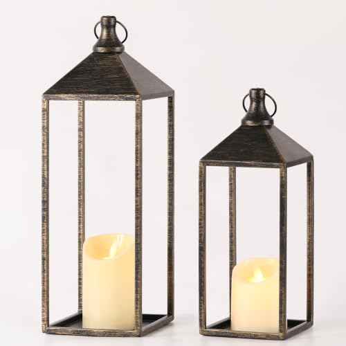 17" 13" Vintage Farmhouse Decorative Lanterns Indoor Outdoor with Candles (24 Count)