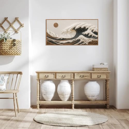 Boho Sea Great Wave Framed Canvas Wall Art