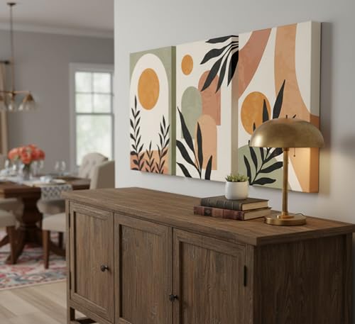 3 Pcs Mid Century Modern Boho Sun Canvas Wall Art 12x16in (3 Count)