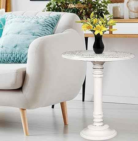 Lightnpro Carved Round Pillar End Table