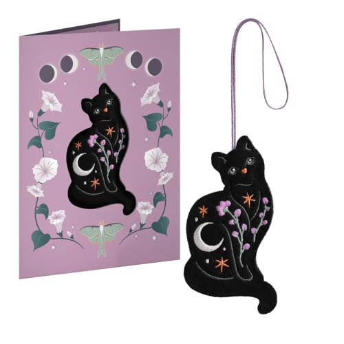 Mystic Black Cat Halloween Card with Removable Felt Keepsake