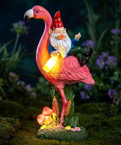 Middle Finger Gnome Riding Flamingo 13in