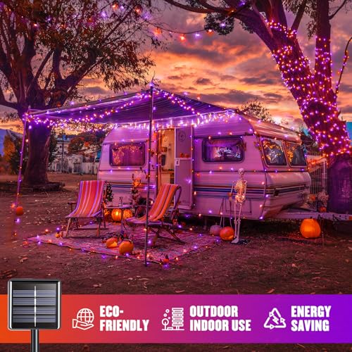2 Pack Solar Halloween Lights Orange and Purple (66 Foot)