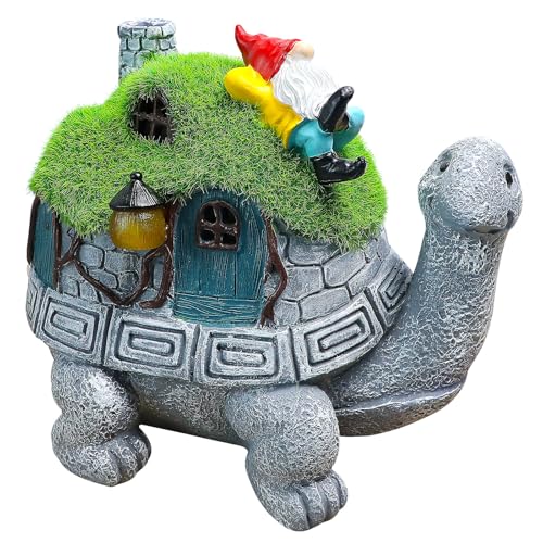 Solar Turtle Garden Statue Lights with Rooftop Lawn Gnome Solar Garden Decor for Outside Yard Balcony Patio Lawn Ornament Home Decor Gifts for Mom Grandma