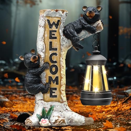 Garden Bear Statue with Solar LED Lantern