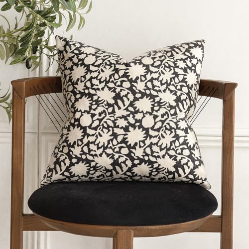 Set of 2 Decorative Neutral Floral Throw Pillow Covers Accent Farmhouse Cushion Covers Boho Vintage Pillowcase for Couch Sofa Bedroom Living Room Home Decor22×22 Inch (2 Count)