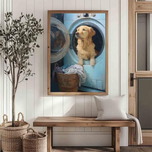 Laundry Room Wall Art Vintage Farmhouse Canvas Funny Dog Poster Cute Animals Pictures Laundry Day Wall Art Vintage Funny Posters Modern Abstract Living Room Decor 16x24inch No Frame