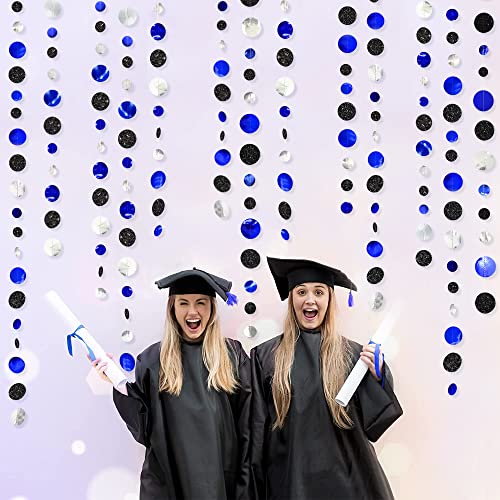 46Ft Navy Blue Black Silver Circle Dots Garland Royal Blue Black Polka Dots Streamer for Birthday Graduations Wedding Bridal Shower Nautical Ahoy Achor Pirate Themed Party Decorations Supplies