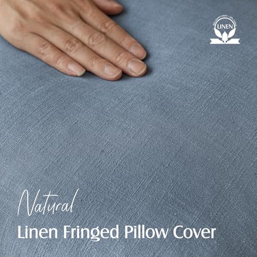 Decorative Linen Fringe Throw Pillow Covers 22×22 Misty Blue (2 Count)