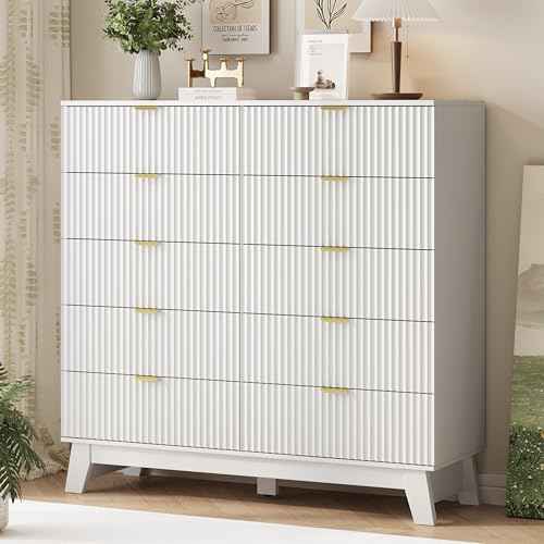 Fluted Dresser for Bedroom with 10 Drawers
