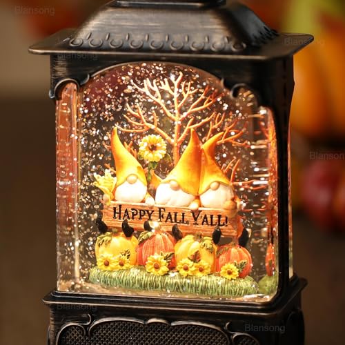 Fall Snow Globe Lantern Gnome Snow Globe Fall Decorations for Home Autumn Harvest Decor with Timer