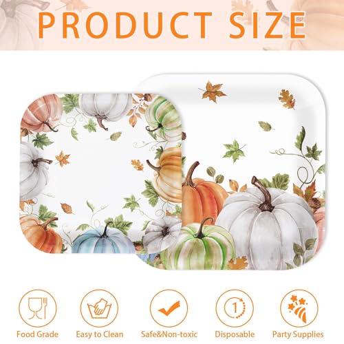 200Pcs Fall Plates and Napkins Square Autumn Pumpkin Plates Thanksgiving Paper Platter Tableware Sets for Thanksgiving Harvest Party Decorations (200 Count)