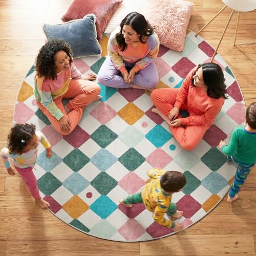 7ft Kids Round Rug Washable Classroom Rug Colorful Mat Confetti (38.48 Sq Ft)