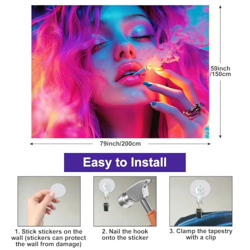 Girl Blacklight Tapestry 78x59 Inch Cool Girl Room Decor