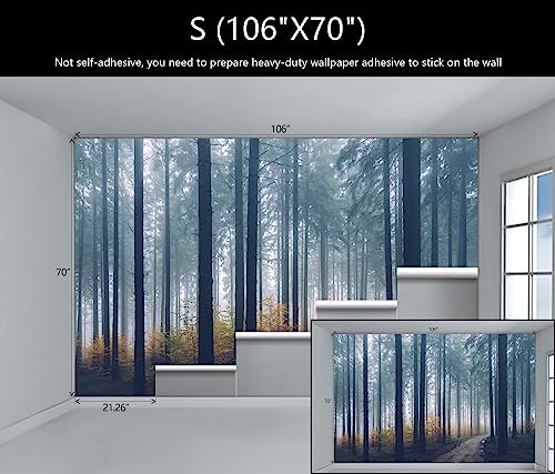 Dark Forest Wall Mural Woodland Landscape Wallpaper for Bathroom (51.53 Sq Ft)